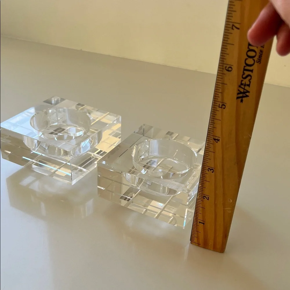 Pair of Modern Square Crystal Candle Holders - Picture 3 of 5